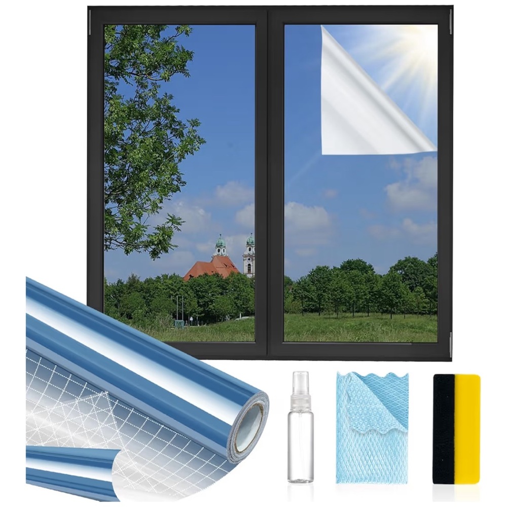Privacy one way window cling film tint mirrored blue new 35.4 Inch X 32.8 Feet